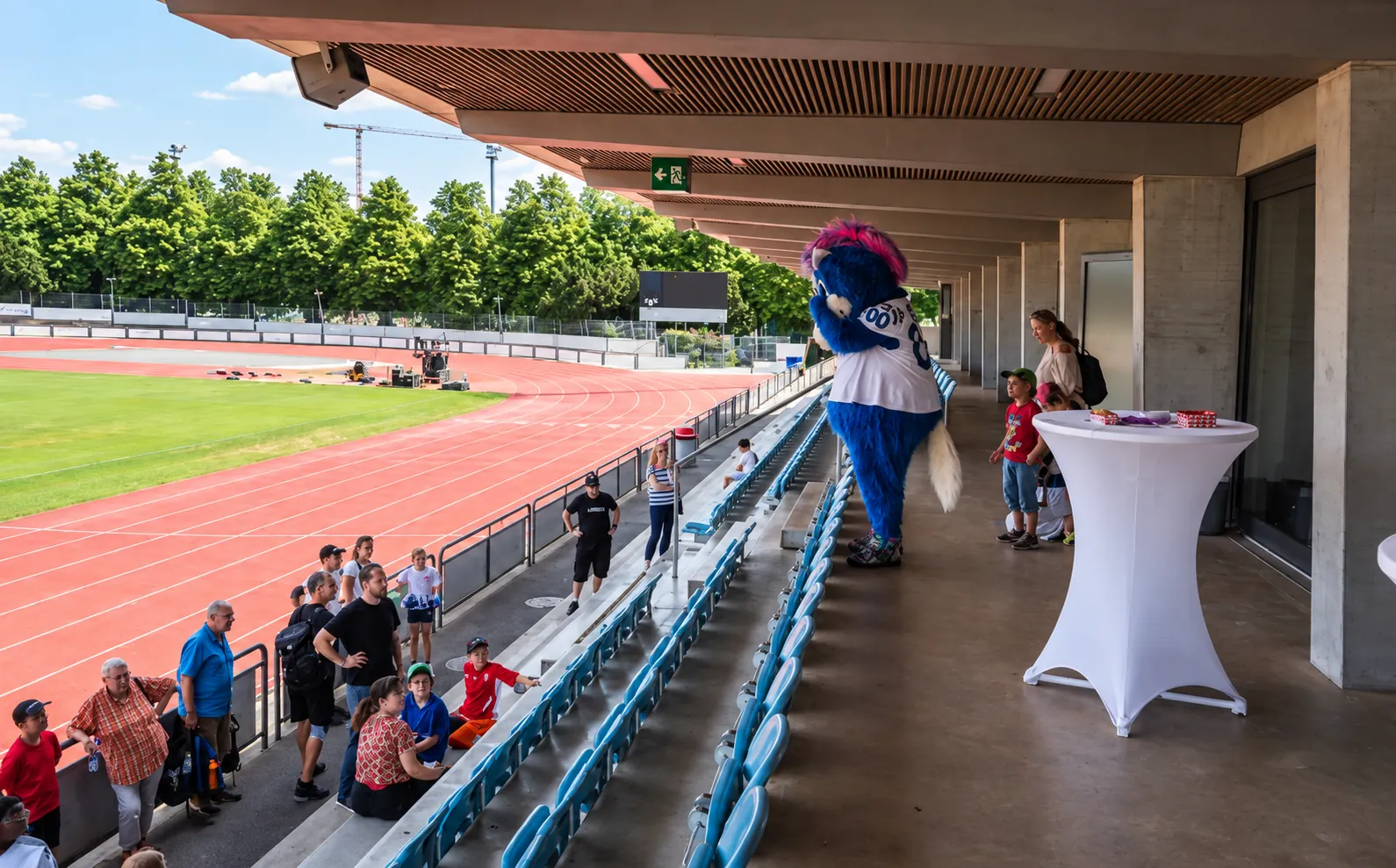 Supporters and mascot in the Rankhof stand