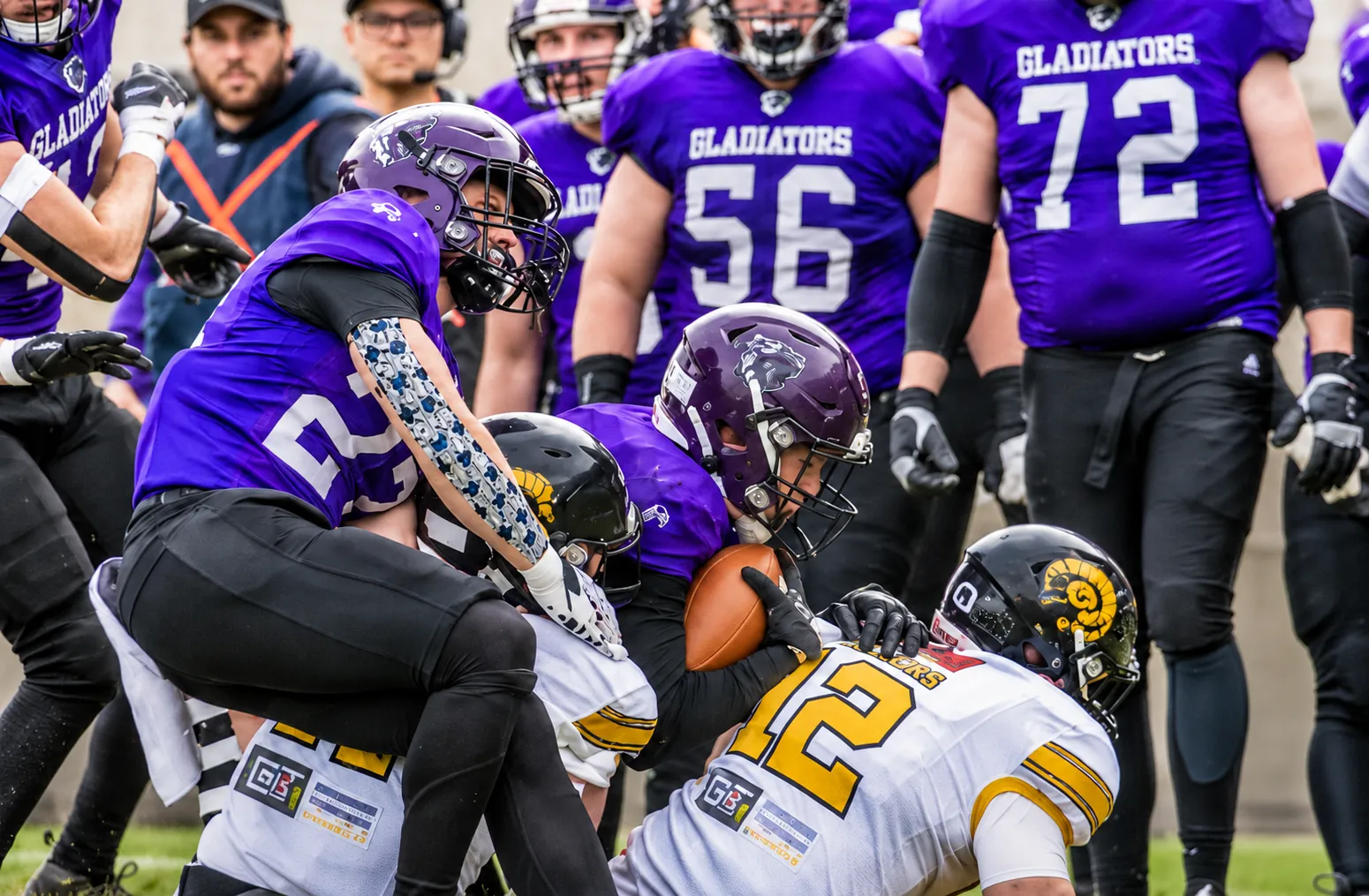 Gladiators Basel players making a tackle during a game